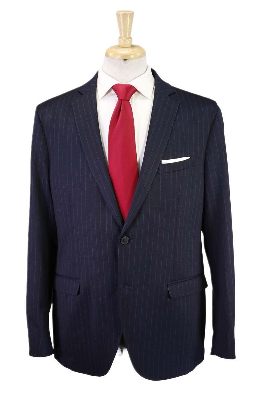 The Savile Row Company Navy Blue Pinstripe 2-Btn Suit w/ Drawstring Trousers 44R